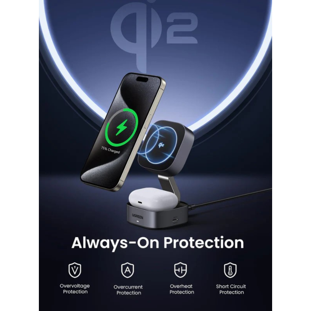 Ugreen 35316 2-In-1 Magnetic Wireless Charger Black