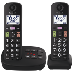 Panasonic KX-TGU132EB Digital Cordlessphone, Easy To Use, 2 Pack Black